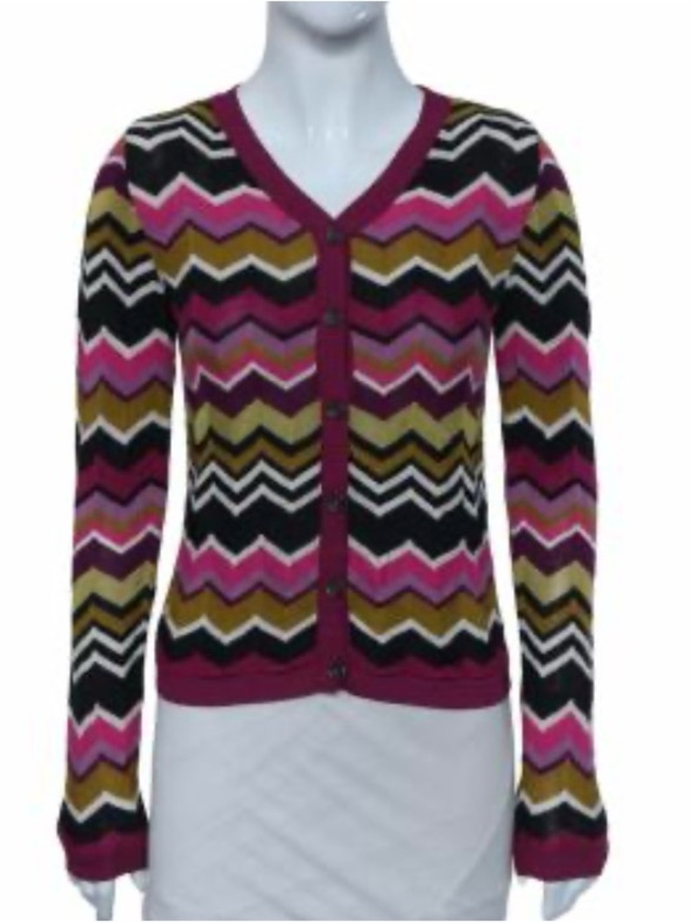 Missoni x Target Multicolor Chevron Knit Cardigan in Fuchsia, Black & Olive